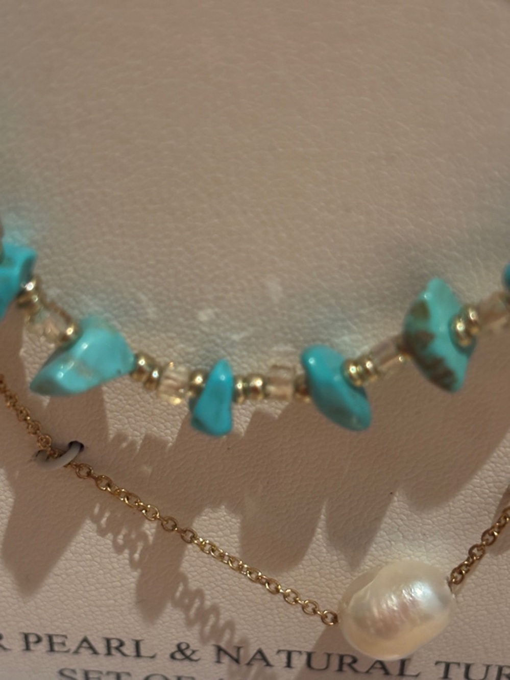NIB Atterri gold, Turquoise & Freshwater Pearl Layered Necklace Set - Picture 7 of 8